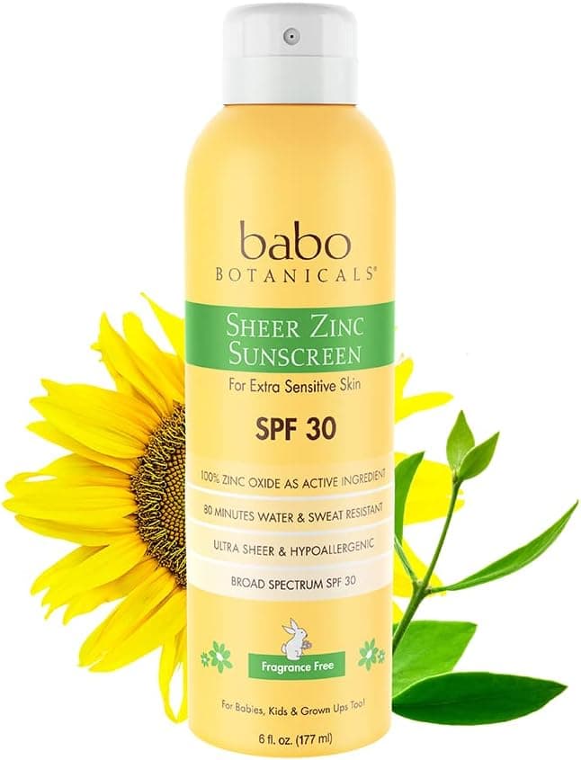 Babo Botanicals Sheer Zinc Continuous Spray Sunscreen SPF 30 with 100% Mineral Active, Water-Resistant, Fragrance-Free, Vegan, for Babies…