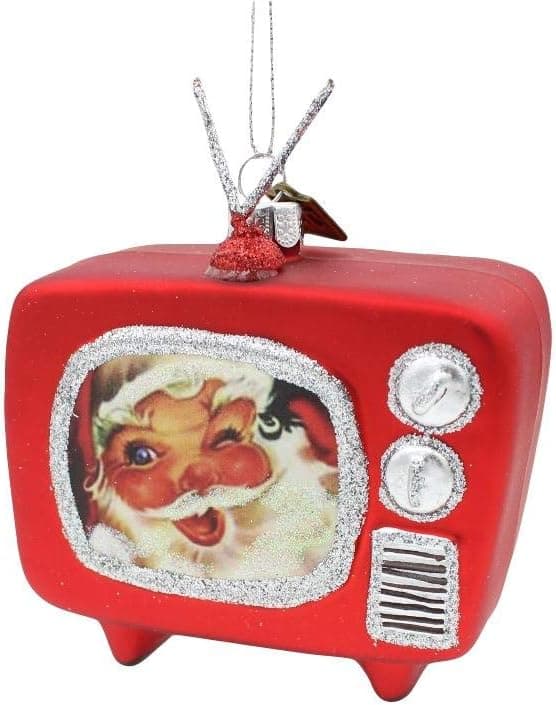 Raz imports Seasonal Sparkle Red Santa Retro TV 3.5 inch Glass Decorative Christmas Ornament
