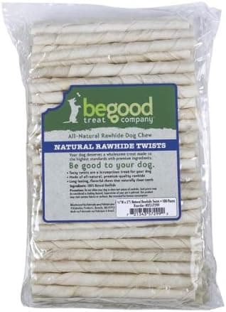 Be Good Natural Dog Rawhide Twist Chew, 1/4-Inch, 100-Pack