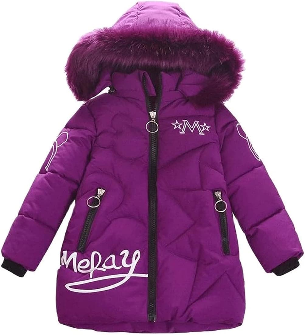 Girls Winter Warm Jacket Coat Windbreaker with Soft Fur Hoodies Cartoon Pattern