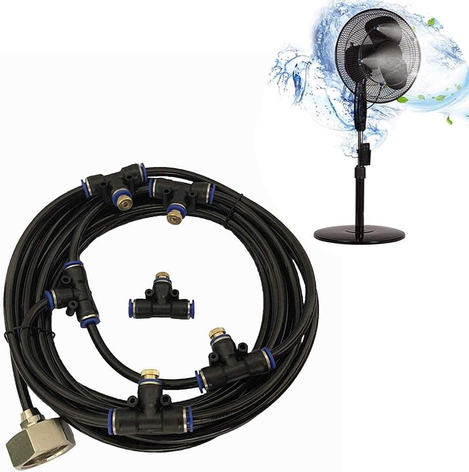 FOLUXING Outdoor Fan Misting Kit for Patio Garden Greenhouse, Outdoor Misting Cooling System by 20 Degrees for Cooling Patio Breeze, Conn…