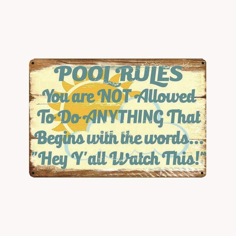 Funny Pool Rules Metal tin sign for Bar Cafe Garage Wall Decor Retro Vintage 7.87 X 11.8 inches