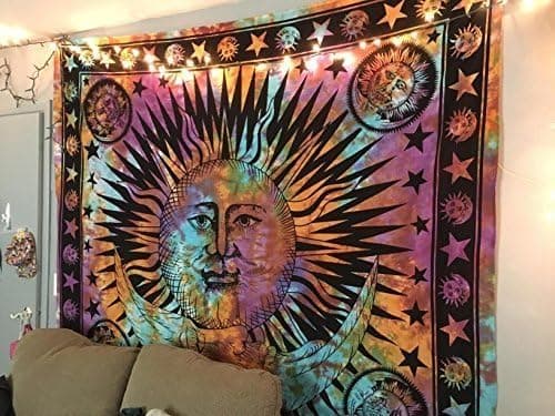 Psychedelic Celestial Indian Sun Hippie Hippy Tapestry Wall Hanging Throw Tie Dye Hippie Hippy Boho Bohemian Tye Die Hand-loomed Window D…