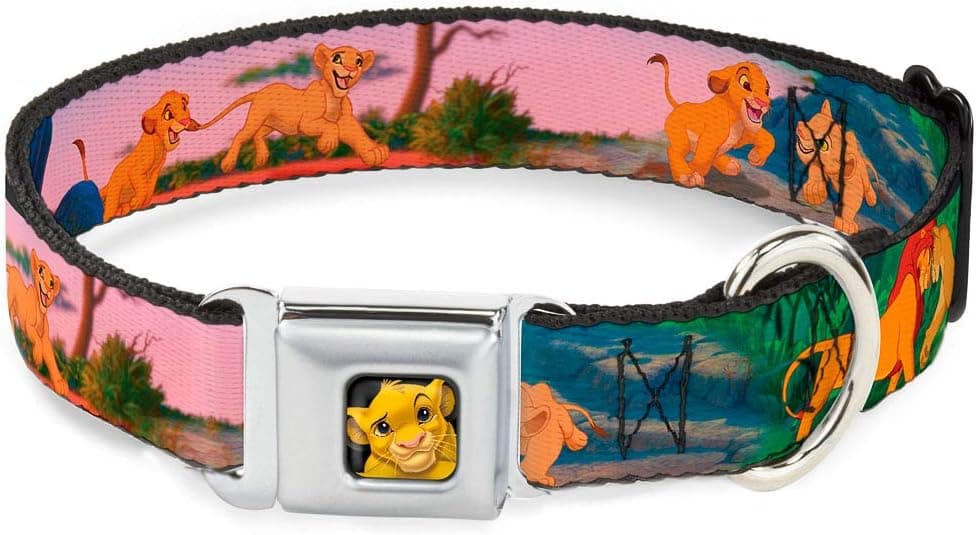 Buckle-Down Dog Collar Seatbelt Buckle Lion King Simba Nala Growing Up Scenes, Multi Color, 1.5"" Wide - fits 18-32"" Neck - Large (DC-WD…