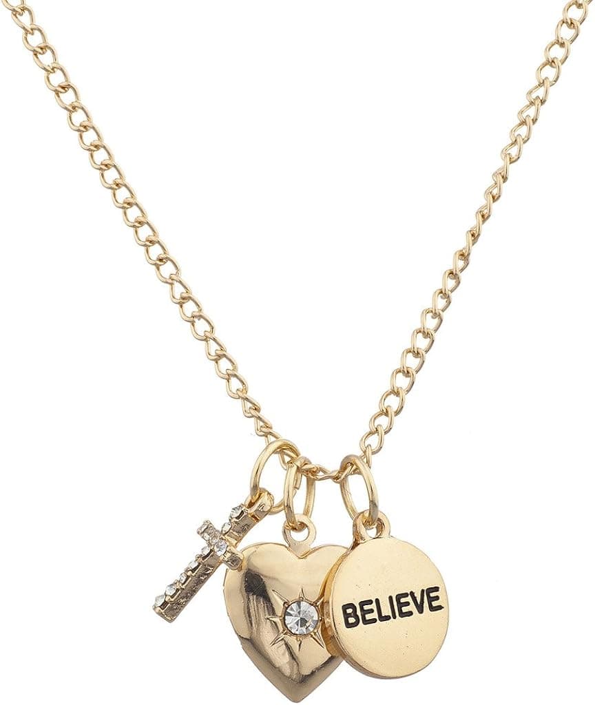 LUX ACCESSORIES Believe Heart Christian Inspirational Charm Necklace