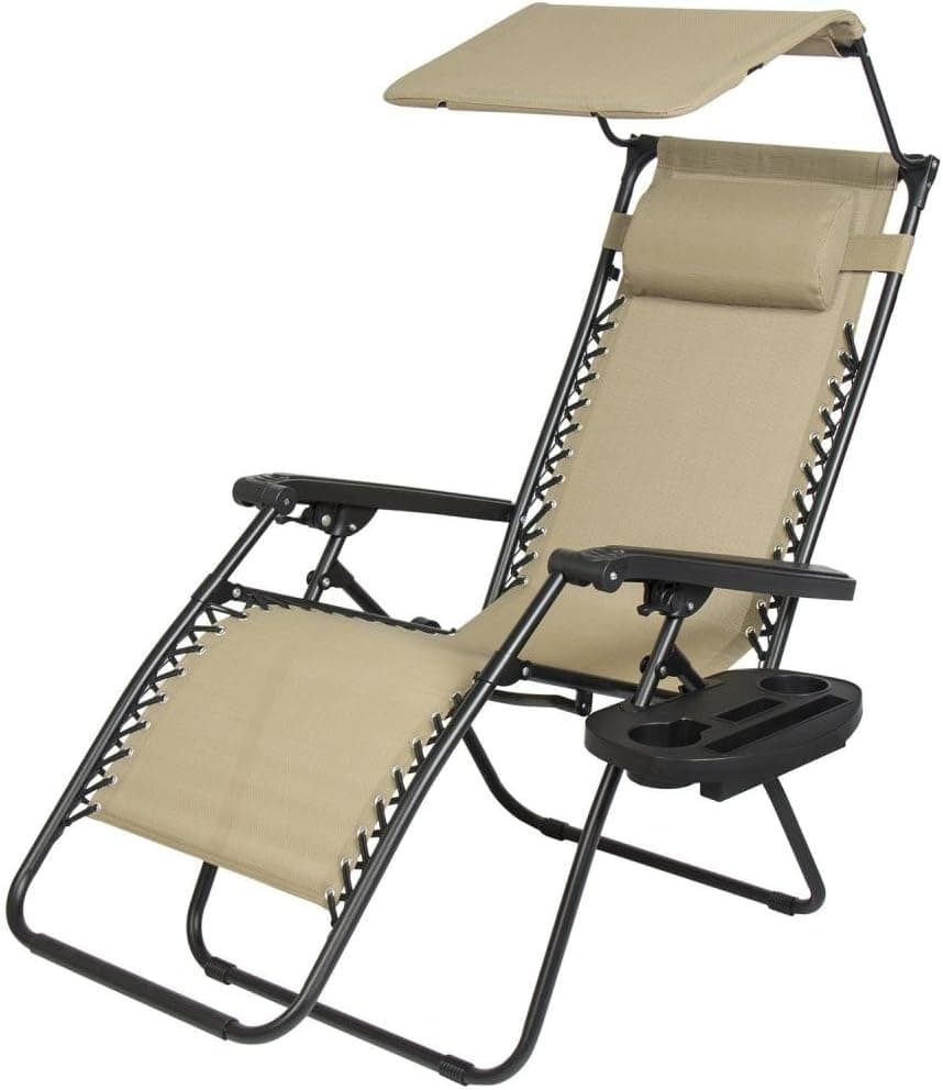 Zero Gravity Chair Lounge Patio Chairs Outdoor with Canopy Cup Holder