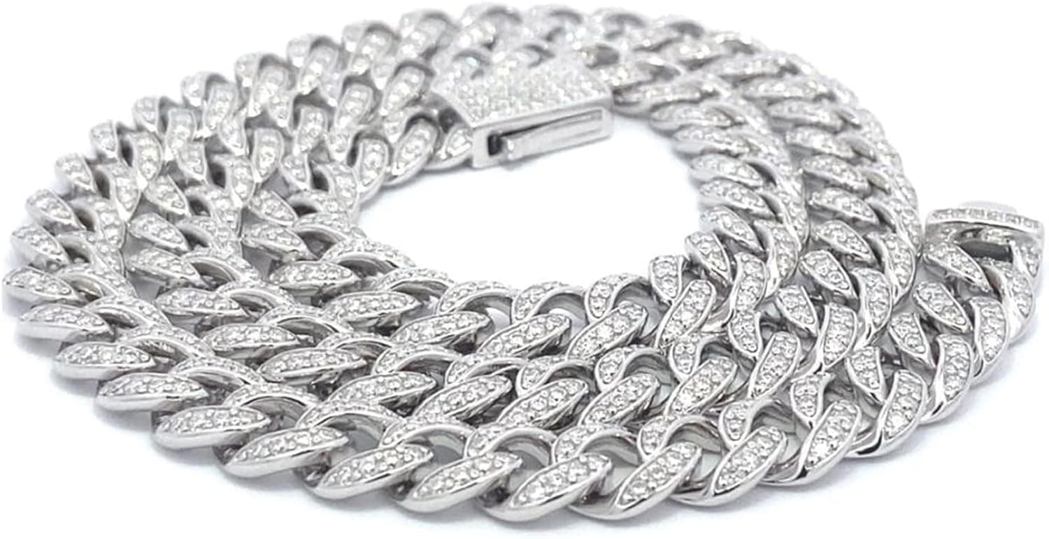 SAVEARTH DIAMONDS 5.80 Ct to 10.90 Ct Lab Created Moissanite Diamond 6MM Width Cuban Link Chain Necklace For Men In 14k Gold Over 925 Ste…
