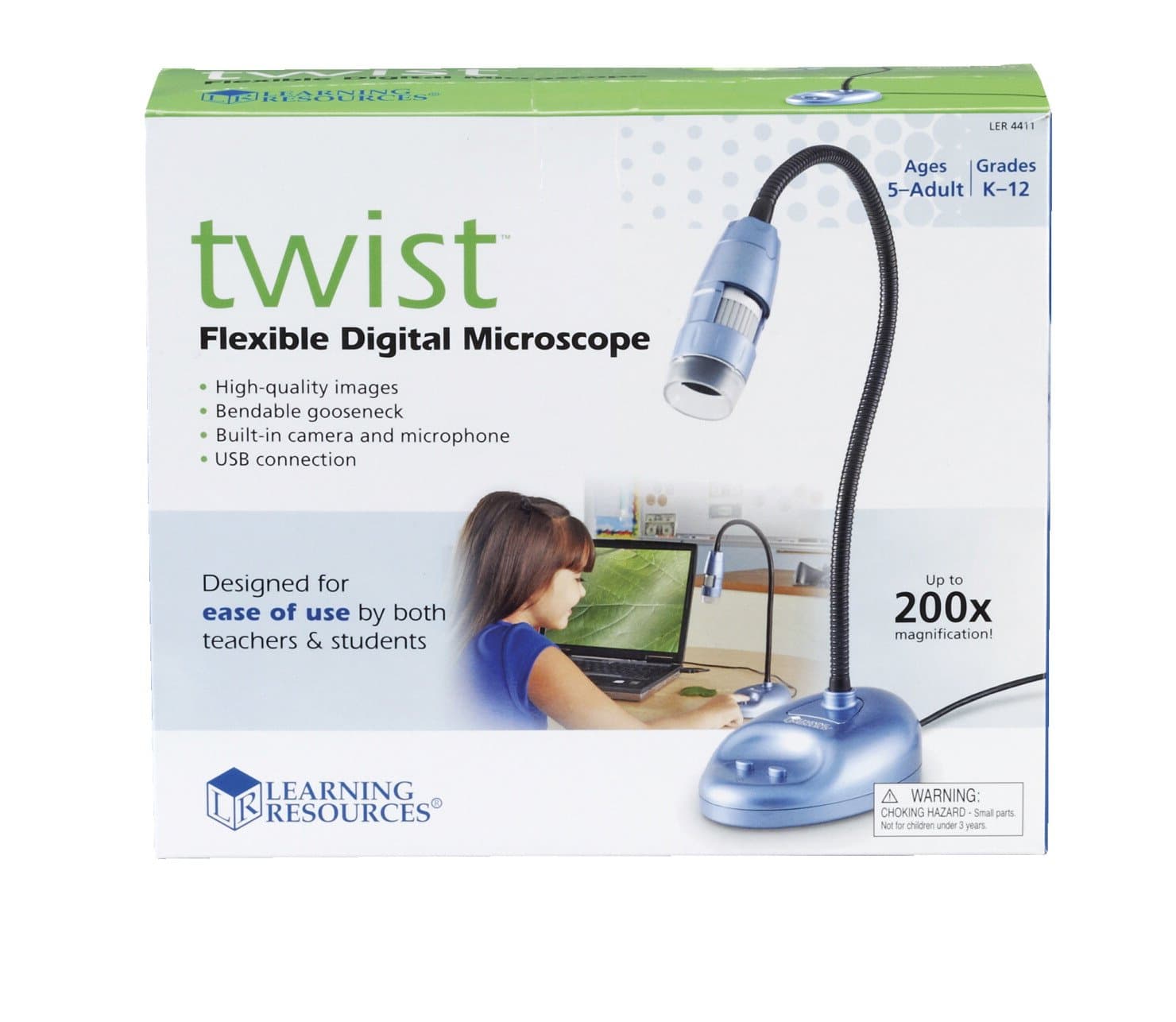 Learning Resources LER4411 Twist Flexible Digital Microscope, 4" Height, 8.5" Width, 10" Length