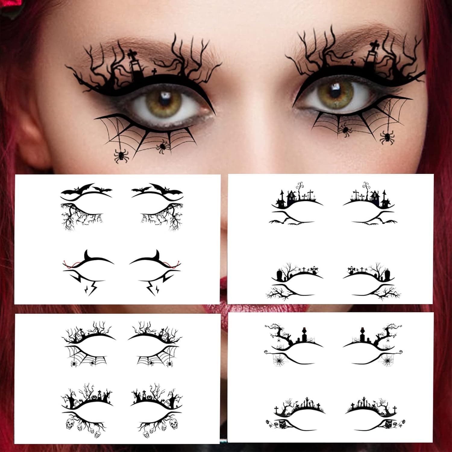 16Pcs Halloween Eyeshadow Eyeliner Sticker Spider Web Skull Bat Eye Shadow Decals for Women Halloween Masquerade Party Face Eye Realistic…
