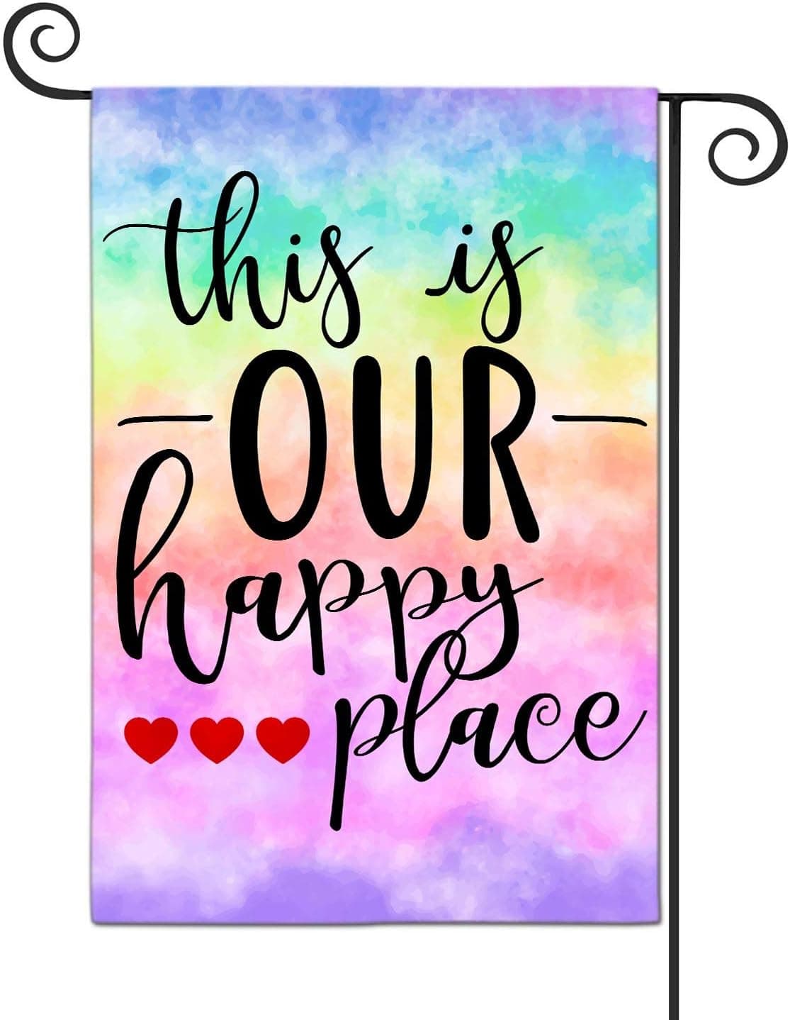 LHMUYU This is Our Happy Place Home Decoration Garden Yard Flags Sign for Indoor and Outdoor Polyester Flag Double Sided 12 x 18 Inch
