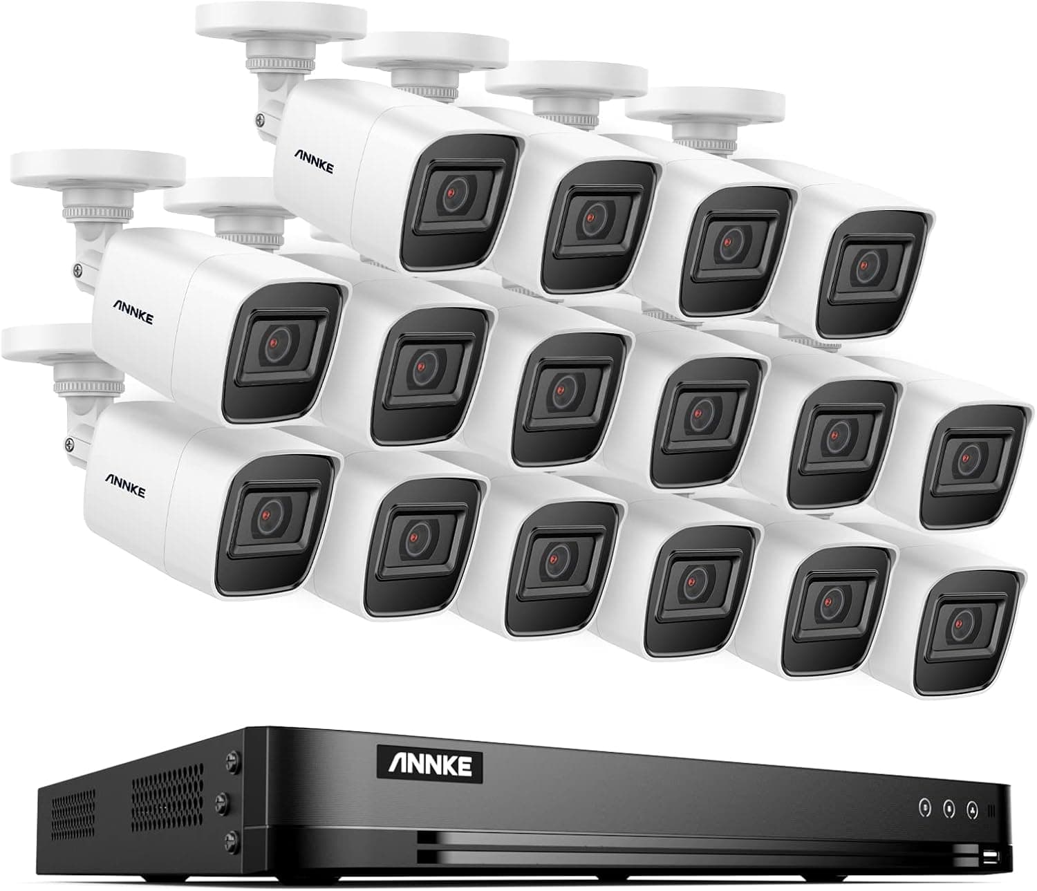 ANNKE 4K 16CH Security DVR Recorder with Human & Vehicle Detection and (16) 8MP Outdoor Bullet Cameras with IP67 Weatherproof, 100ft Nigh…