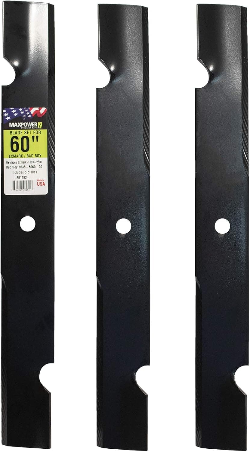 Maxpower 561152B Blade Set for 60” Cut Exmark and Bad Boy Mowers, Replaces OEM No. 103-2530, 038-6060-00, and Many Others