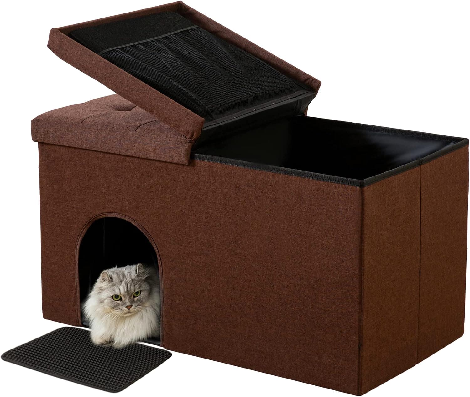 Dr.Futon Cat Litter Box Enclosure Hidden Furniture Ottoman with Lid Dog Proof Cat Litter Box with Litter Mat and Odor Control Filter