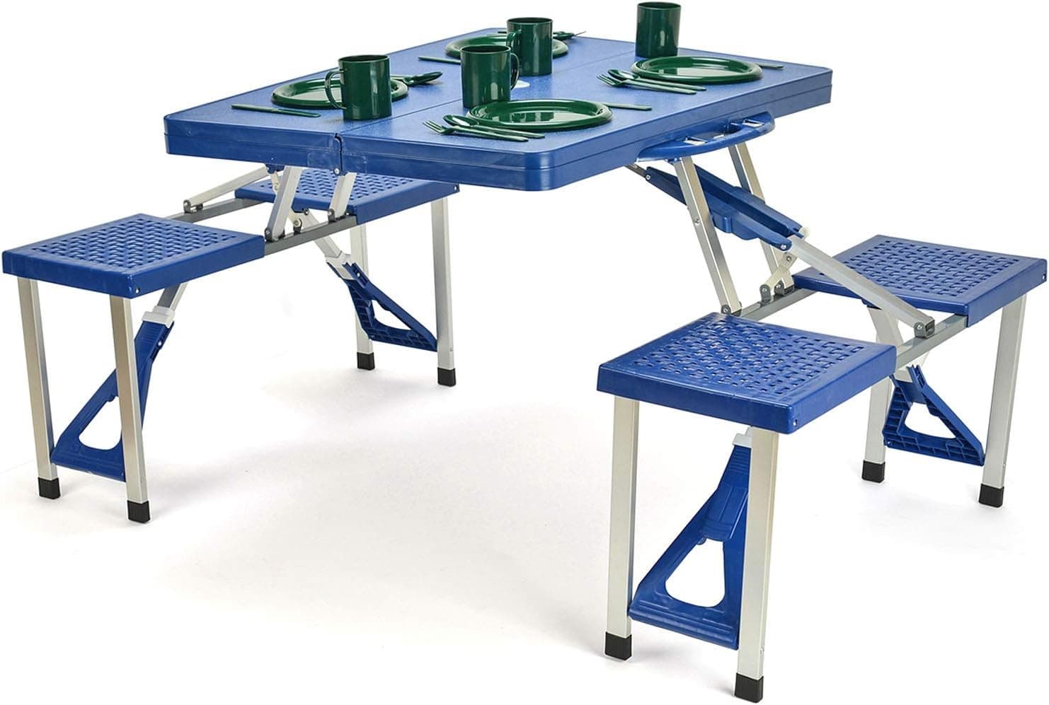 BIGTREE Portable Folding Compact Aluminum Indoor Outdoor Picnic Table with 4 Seats Blue