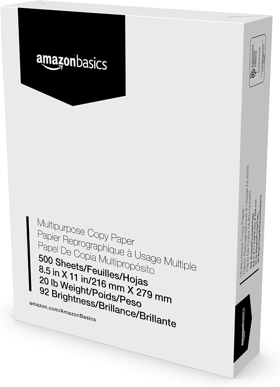 Amazon Basics Multipurpose Copy Printer Paper, 8.5 x 11 Inch 20Lb Paper - 1 Ream (500 Sheets), 92 GE Bright White
