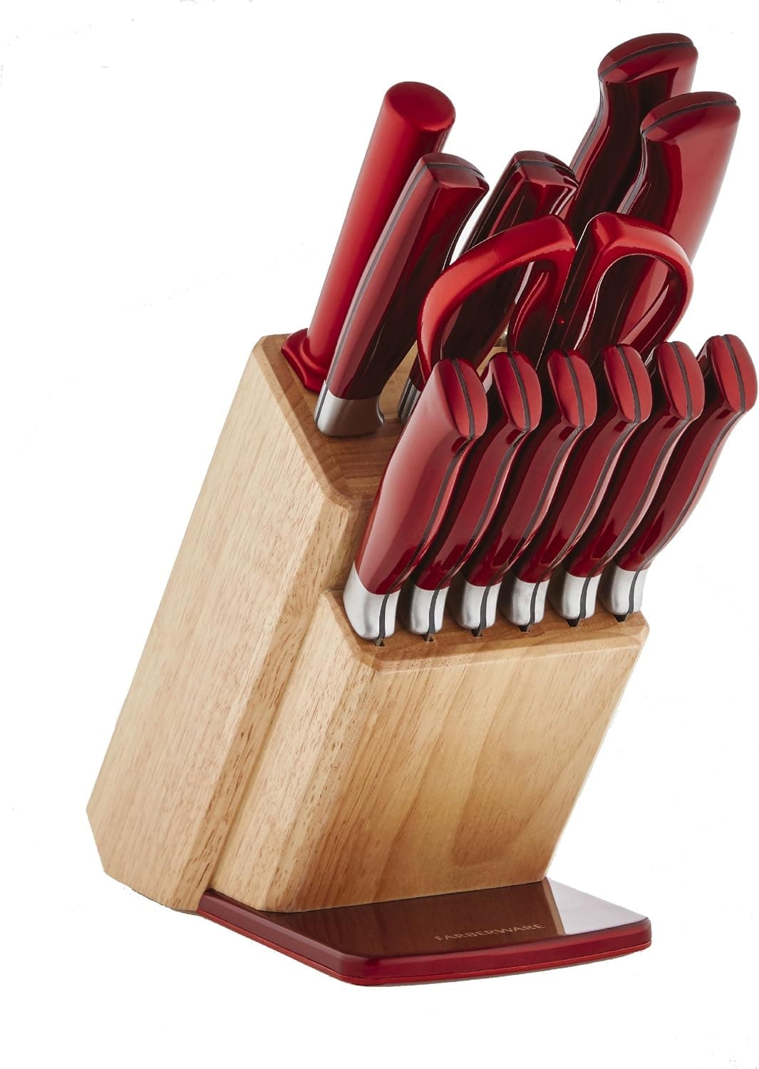 Farberware 13-Piece Stamped Stainless Steel Knife Block Set, Red