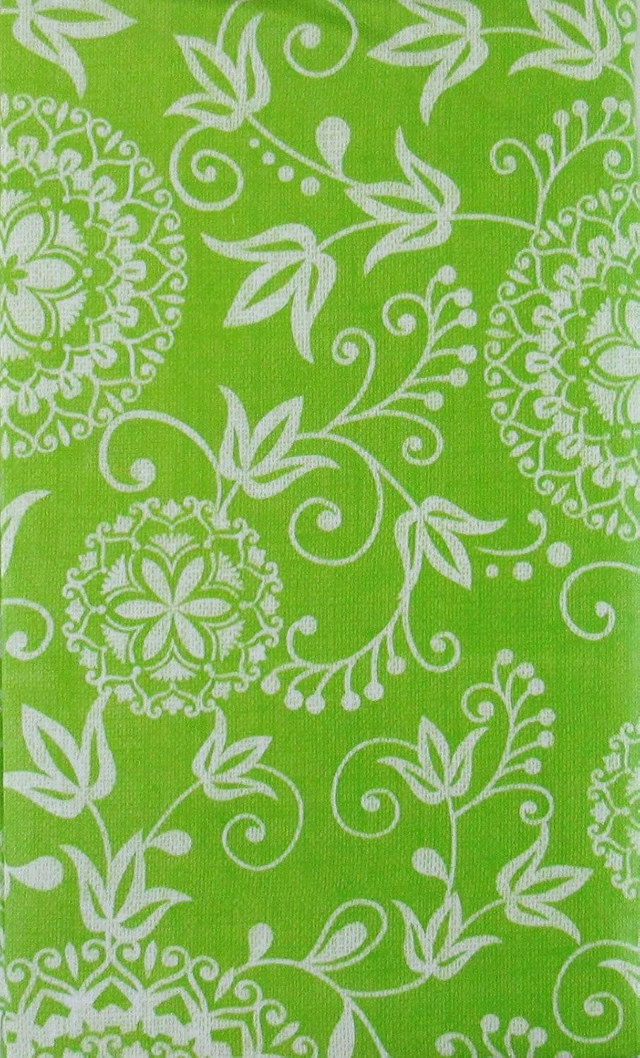 Woven Embroidery Look Floral Design Vinyl Flannel Back Tablecloth (Green, 52" x 52" Square)