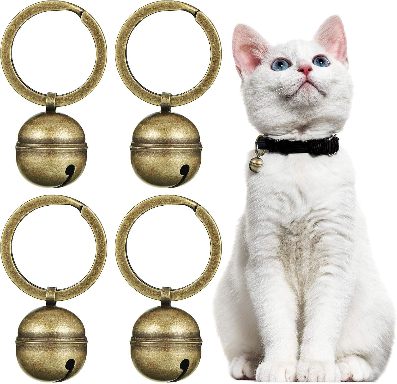 Batiyeer 4 Strings in 4 Pieces Dog Collar Bell Brass Bells for Collar Dog Charm Bells Pet Pendant with Key Rings for Collars Necklace Sav…