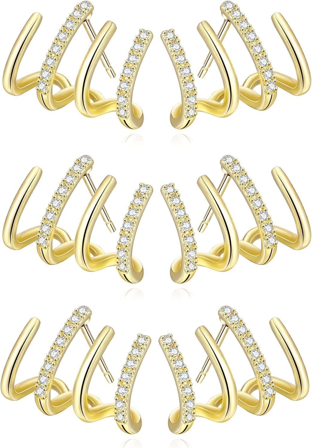 Claw Earrings Cuff for Women Zircon Needle Stud Earrings for Teen Girls Shiny Crystal Earrings Silver Gold Wrap Stud Ear Cuff Four Claw E…