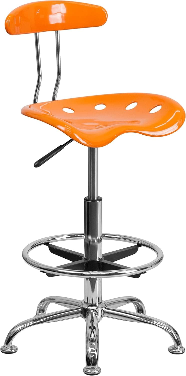 Flash Furniture Bradley Vibrant Orange and Chrome Drafting Stool with Tractor Seat
