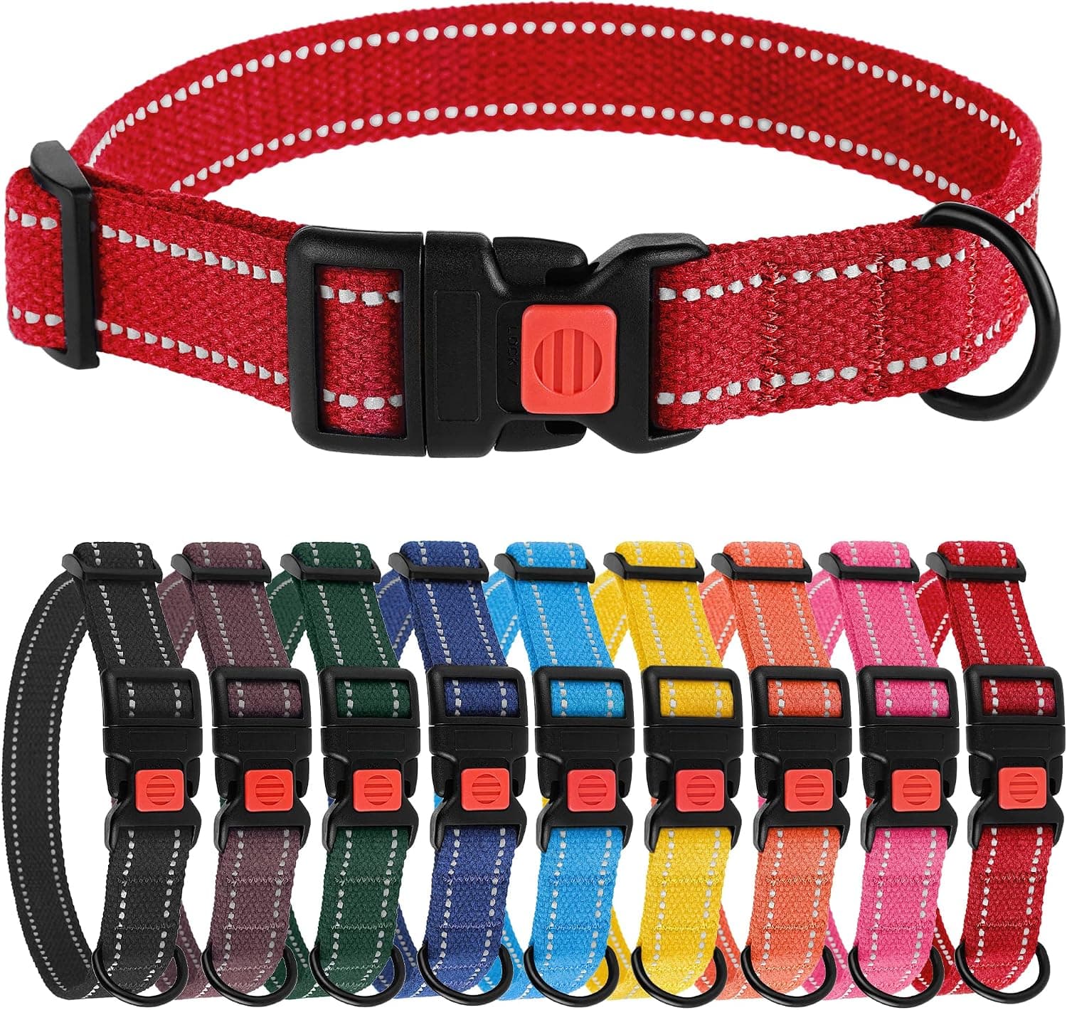 BRONZEDOG Reflective Dog Collar Basic Natural Cotton Adjustable Buckle Safety Comfort Collars for Small Medium Large Dogs Puppy Black Red…