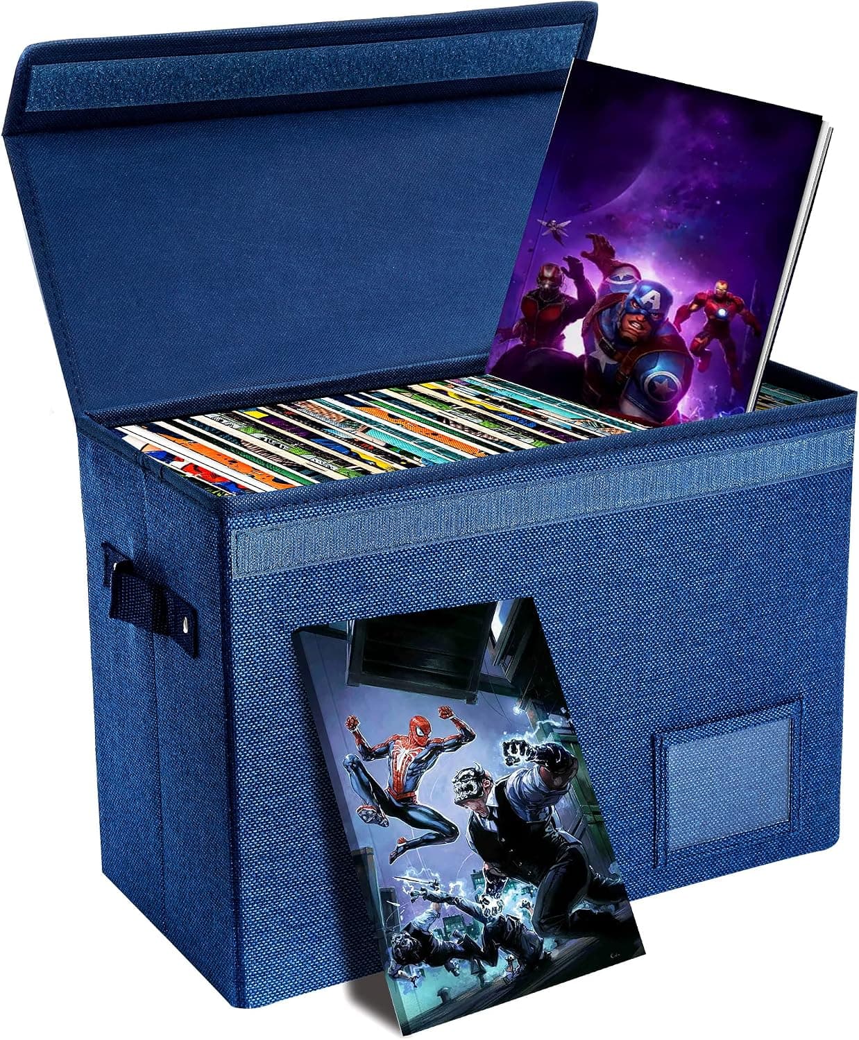 Protective Comic Book Storage Box Designed with Water-Resistant Linen Fabric - This Sturdy Navy Comic Box 15.5"X7.5"X11.3" Holds upto 175…